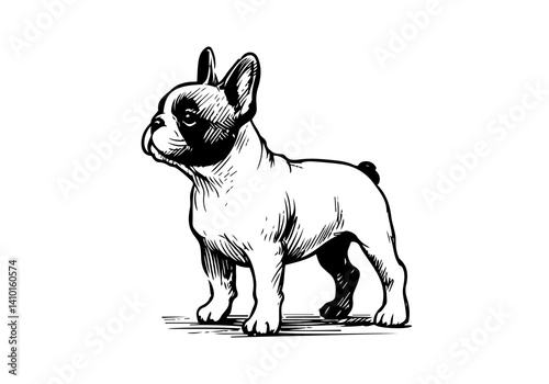 French Bulldog Hand Drawn Illustration Sketch Vector Isolated for Graphic Resource