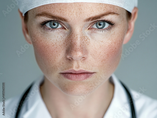 Obraz na płótnie Beautiful woman close-up, doctor nurse care portrait close-up w salonie