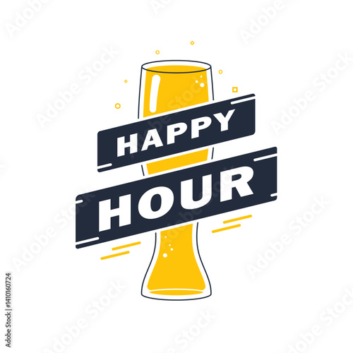 Happy hour playful beer glass to celebrate the best time of the day, Vector illustration.