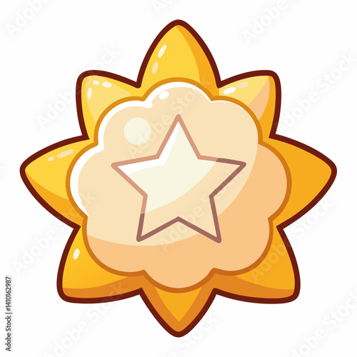 A cheerful cartoon star with a bright smile and expressive eyes, set against a simple background.
