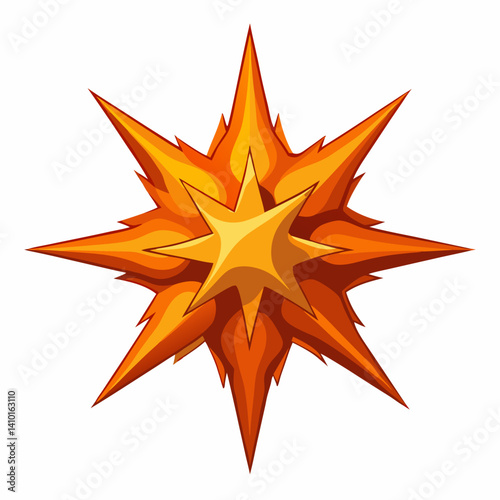Starburst icon featuring vibrant orange and yellow colors, radiating outward from a central point.