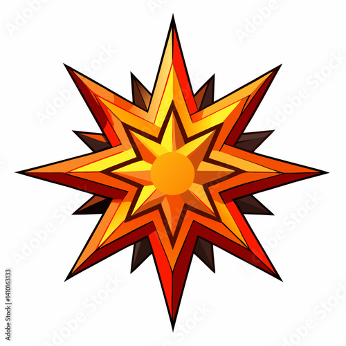 Starburst icon featuring vibrant orange and yellow colors, radiating outward from a central point.