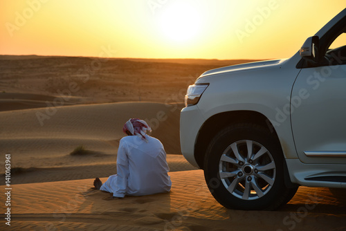 Drive by dunes. Wahiba Sands. Sultanate of Oman. Of road car