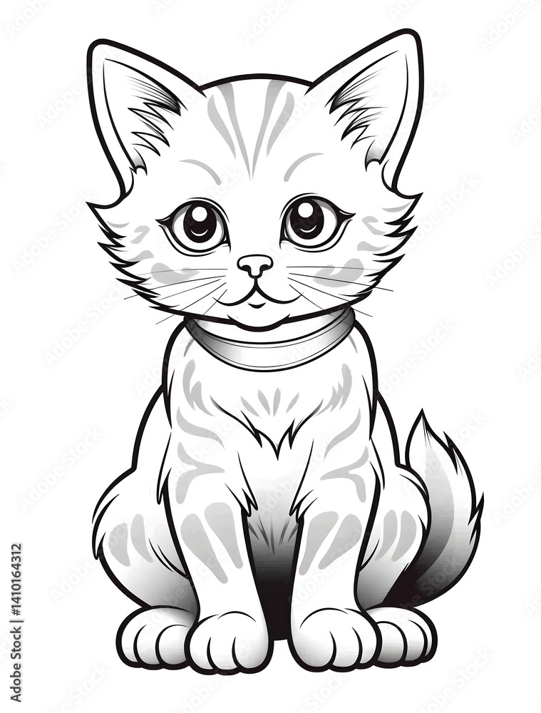 Fototapeta premium Cute standing Kitty drawing coloring page