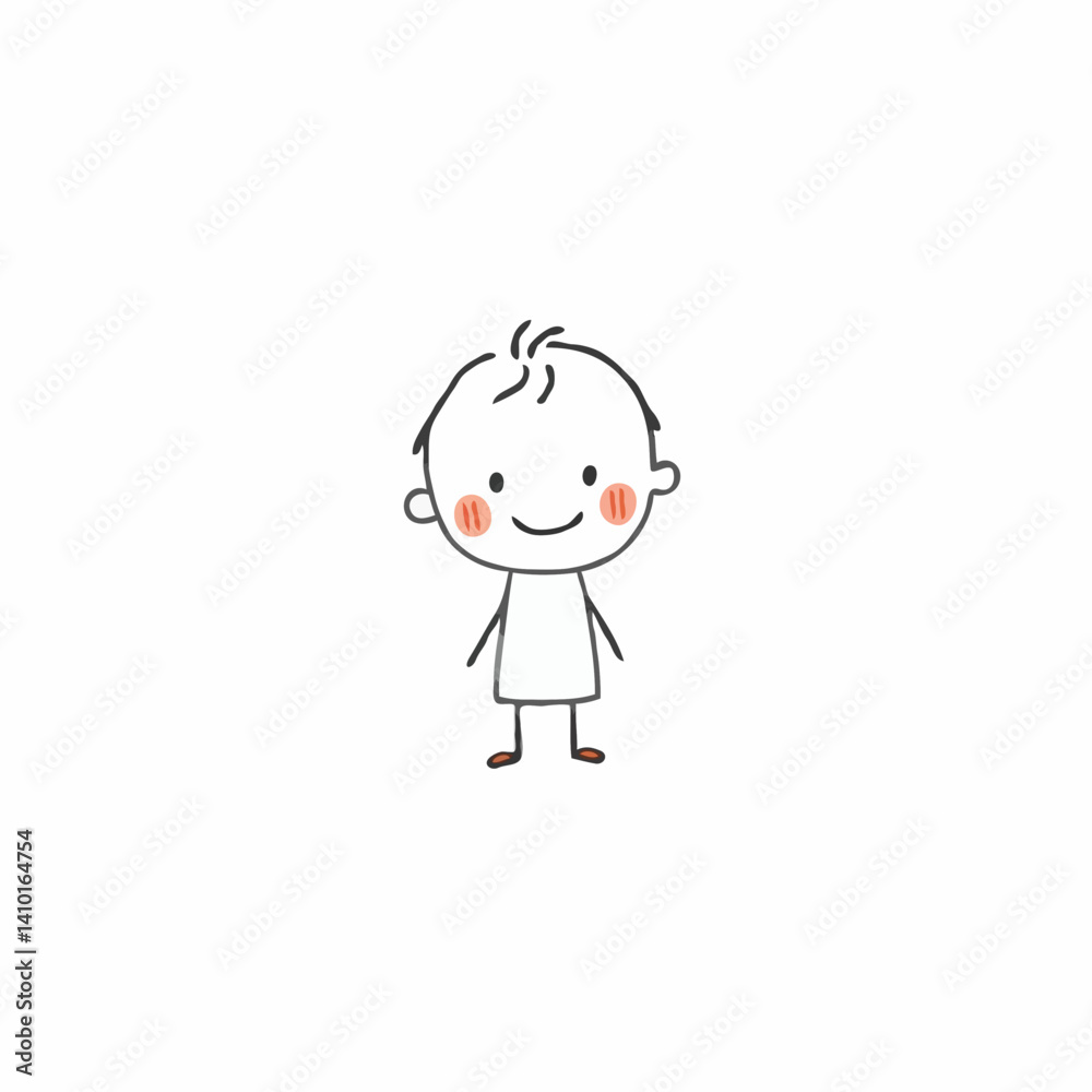 Happy toddler childlike standing simple drawing against white background Happy toddler childlike standing simple drawing against white background