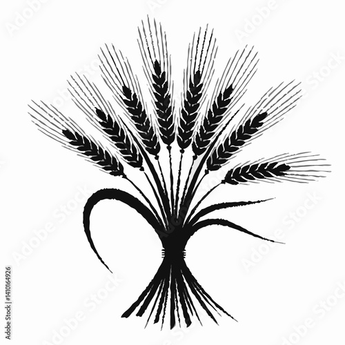 Stylized wheat sheaf drawing abstract black and white representing harvest and abundance against 
