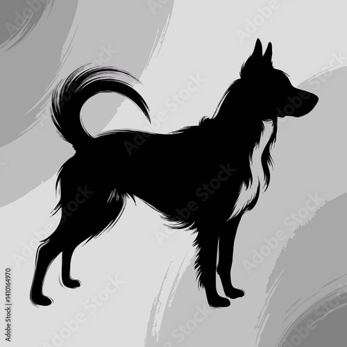 Dog silhouette elegant standing profile against silver background