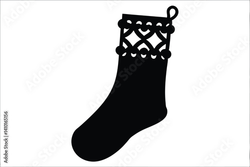 christmas sock silhouette vector, stocking black vector