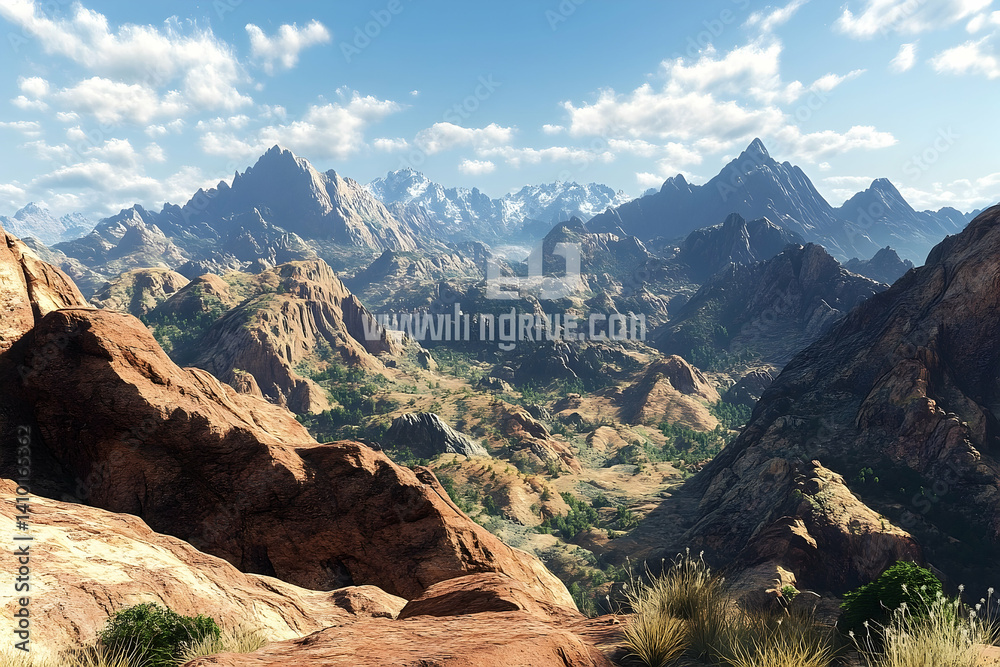 Fototapeta premium High-altitude vista of a dramatic mountain range.