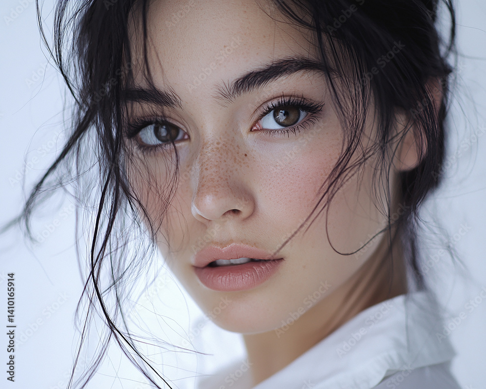 Beautiful woman close-up, doctor nurse care portrait close-up