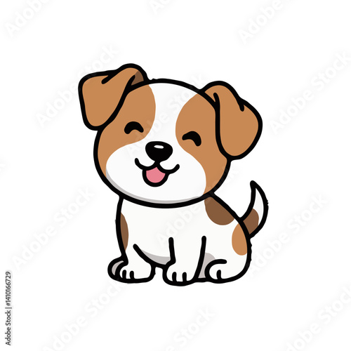 Happy Puppy Smiling Tongue Out Cheerful Expression Simple Childlike Style White Brown