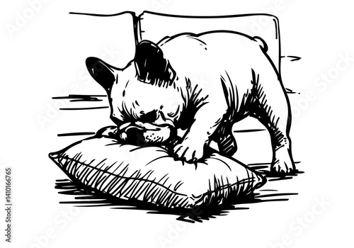 French Bulldog Hand Drawn Illustration Sketch Vector Isolated for Graphic Resource