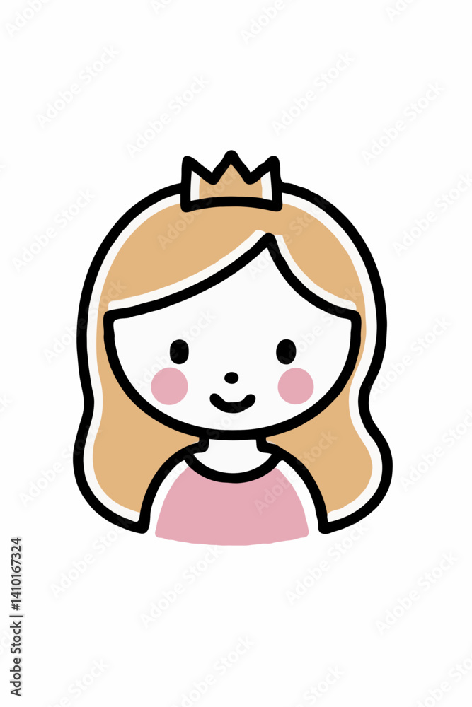 Simple cartoon princess smiling cheerfully against a white background Simple cartoon princess smiling cheerfully against a white background