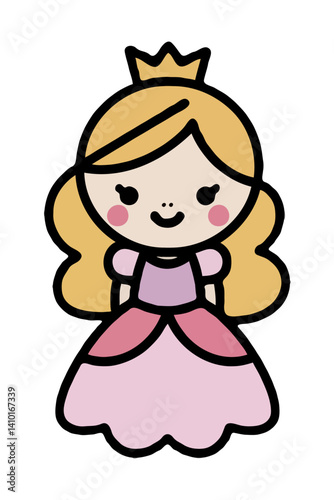 Cartoon princess smiles pleasantly on transparent background