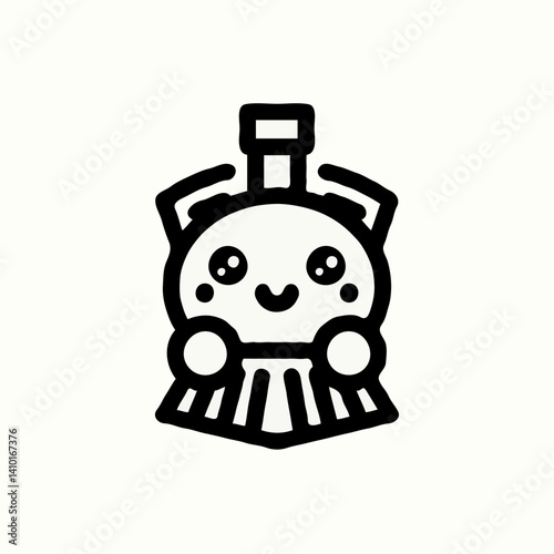 Cute cartoon train in simple playful style black and white for coloring or children's books