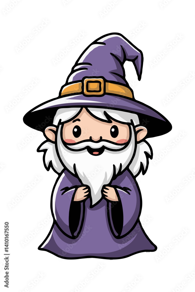 Cute wizard chibi smiles happily on a transparent background