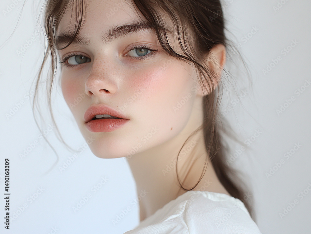 Beautiful woman close-up, doctor nurse care portrait close-up