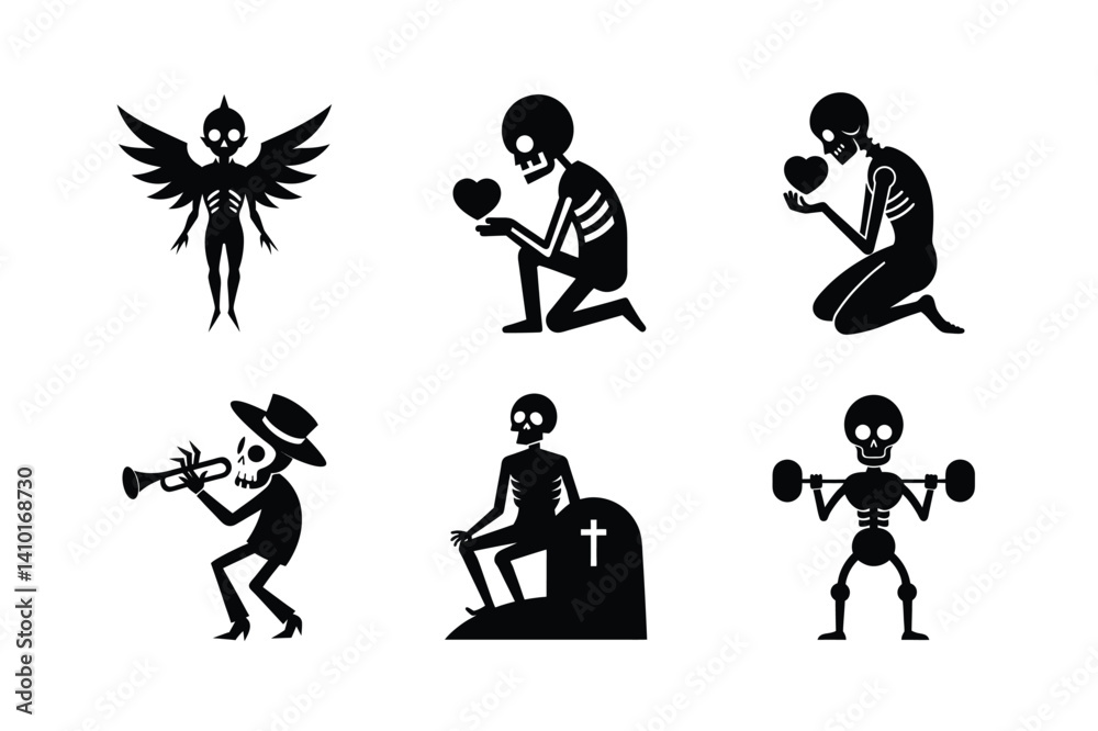 Obraz premium Skeleton silhouette vector bundle illustration