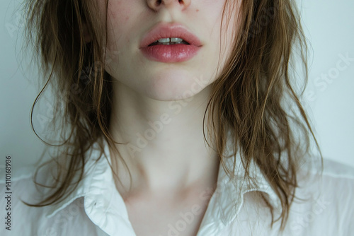 Obraz na płótnie Beautiful woman close-up, doctor nurse care portrait close-up w salonie