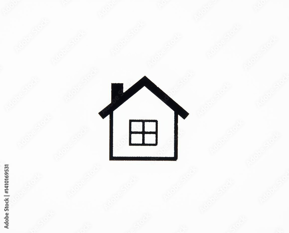 A classic black and white ethereal image of a simple black silhouette house icon on a white background, with a triangular roof, chimney, and small square window, conveying a timeless and elegant spiri A classic black and white ethereal image of a simple black silhouette house icon on a white background, with a triangular roof, chimney, and small square window, conveying a timeless and elegant spiri