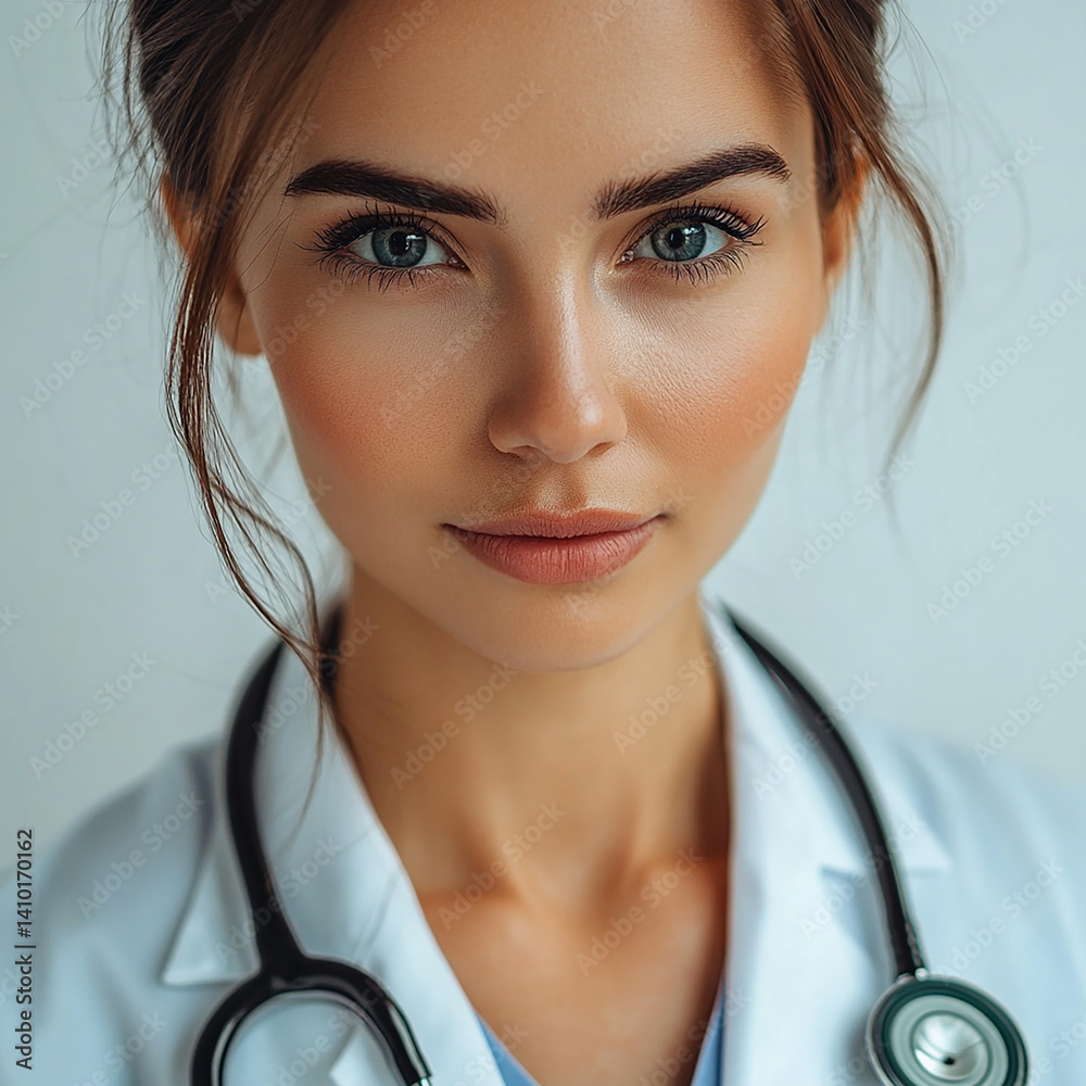 Beautiful woman close-up, doctor nurse care portrait close-up