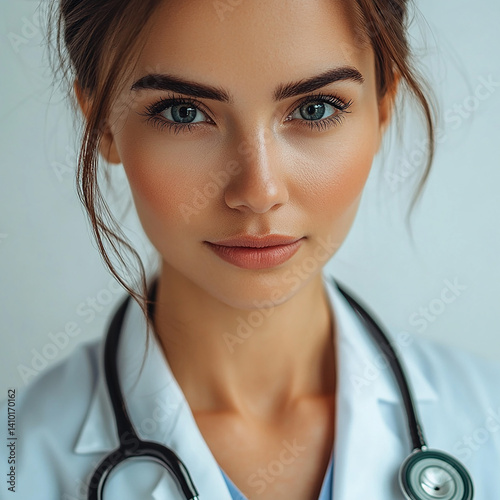 Obraz na płótnie Beautiful woman close-up, doctor nurse care portrait close-up w salonie