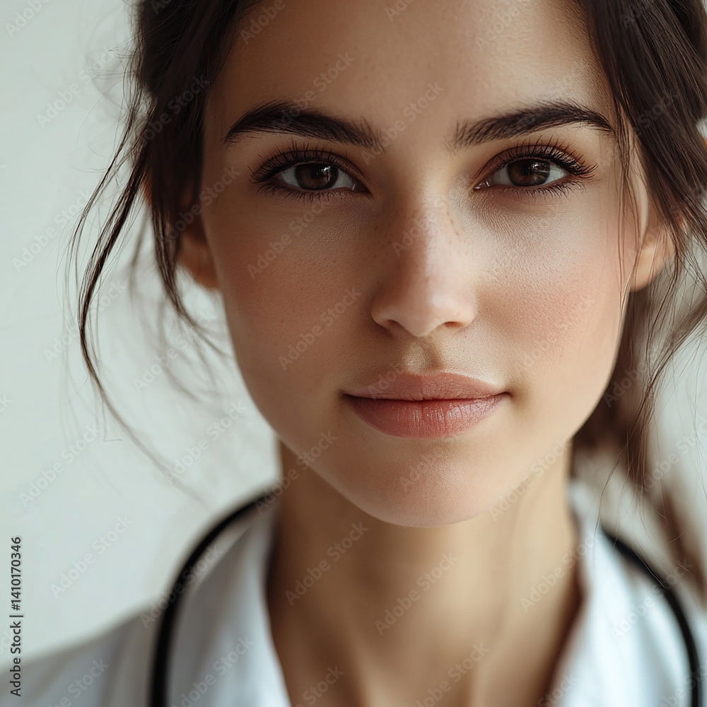 Beautiful woman close-up, doctor nurse care portrait close-up