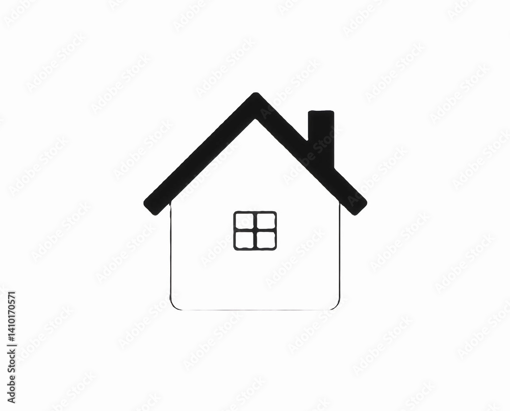 A classic black and white ethereal image of a simple black silhouette house icon on a white background, with a triangular roof, chimney, and small square window, conveying a timeless and elegant spiri A classic black and white ethereal image of a simple black silhouette house icon on a white background, with a triangular roof, chimney, and small square window, conveying a timeless and elegant spiri