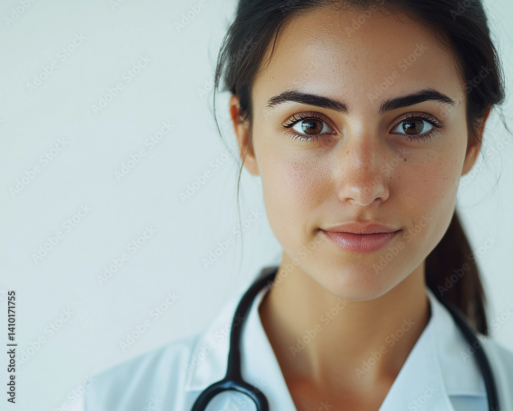 Beautiful woman close-up, doctor nurse care portrait close-up