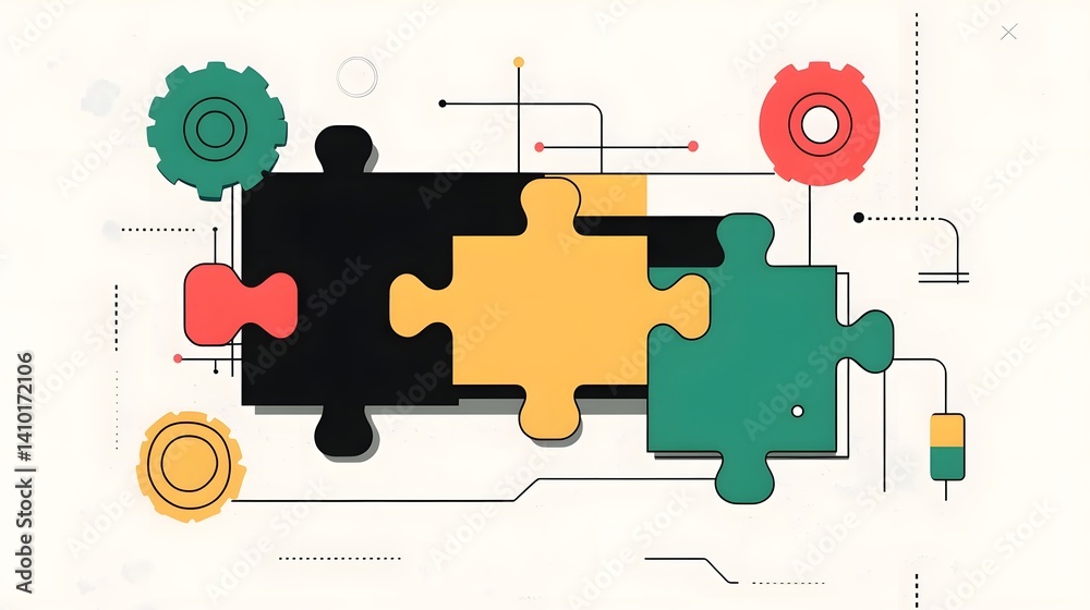 Obraz premium Abstract Digital Concept of Innovation and Idea with Puzzle Icons and Gears