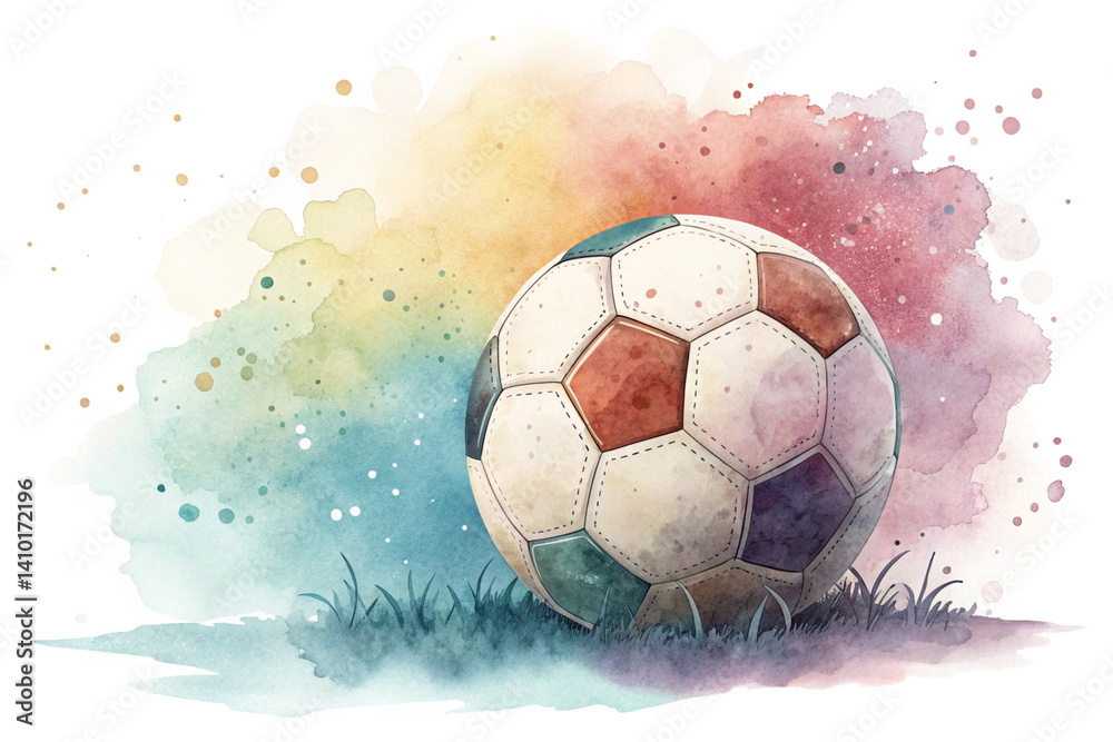 Fototapeta premium Soccer ball 3d rendering illustration, effect background Beautiful watercolor spread, isolated on transparent background- generated by ai