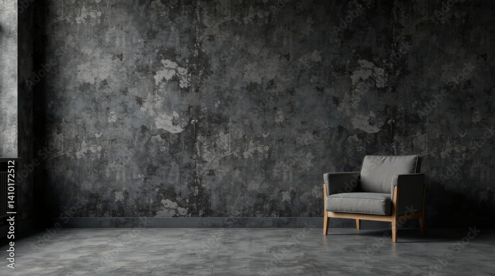 A Modern Armchair in a Room with a Textured Dark Gray Wall A Modern Armchair in a Room with a Textured Dark Gray Wall