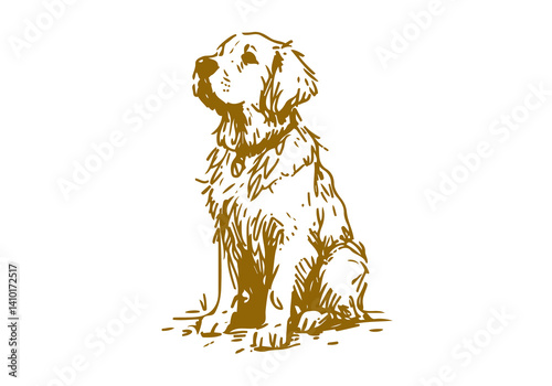 Golden Retriever Dog Hand Drawn Illustration Sketch Vector Isolated for Graphic Resource