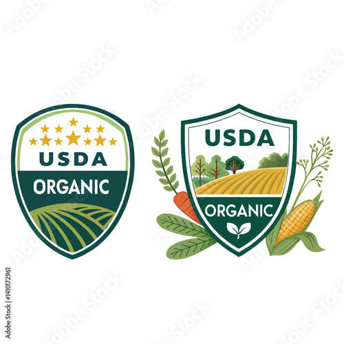 USDA Organic Certified stamp symbol Badges label no gmo vector icon