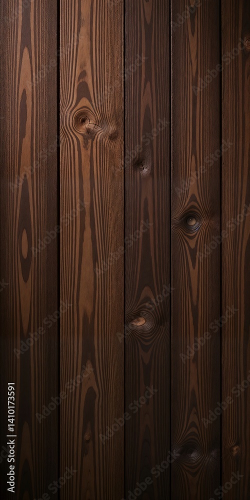 Fototapeta premium A wooden wall with vertical planks, dark brown wooden background