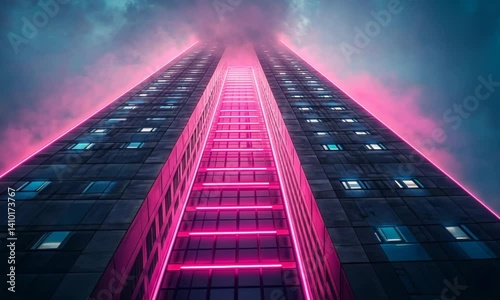 Wallpaper Mural Neon-lit skyscraper stairway to the sky. Torontodigital.ca