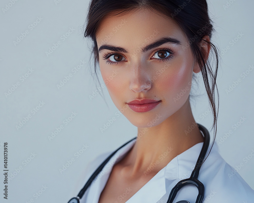Beautiful woman close-up, doctor nurse care portrait close-up