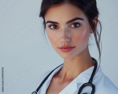 Obraz na płótnie Beautiful woman close-up, doctor nurse care portrait close-up w salonie