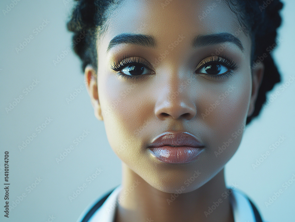 Beautiful woman close-up, doctor nurse care portrait close-up