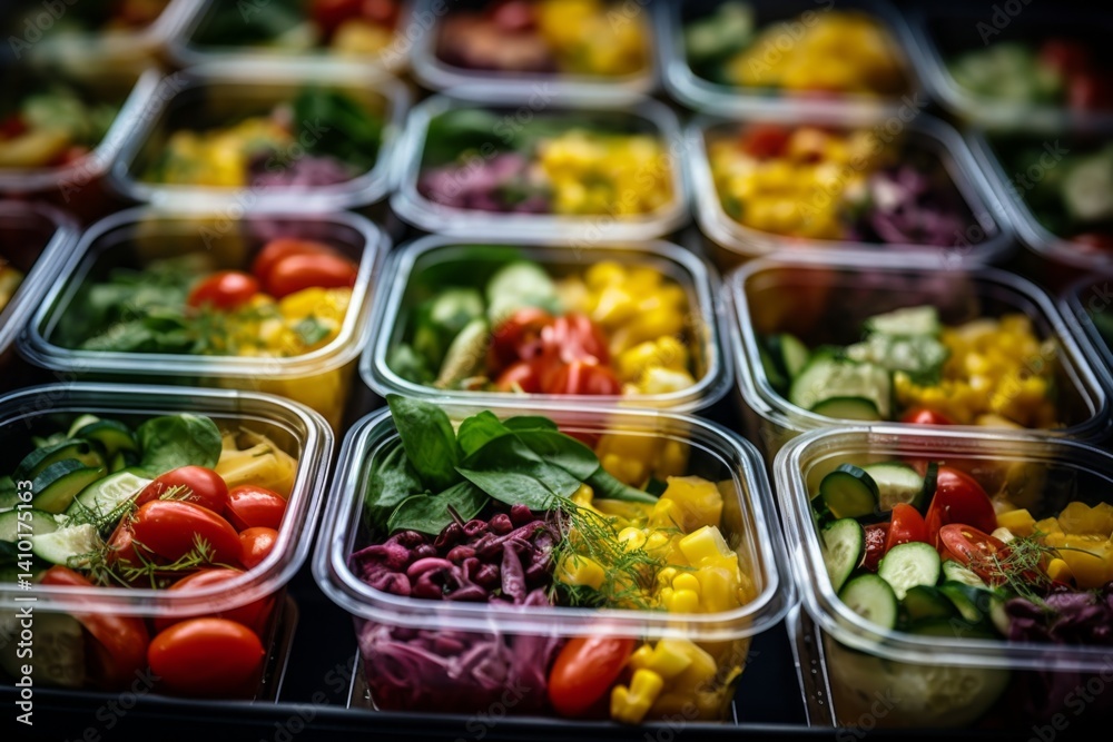ready to eat vegetable salads in plastic boxes sold in a fridge ready to eat vegetable salads in plastic boxes sold in a fridge