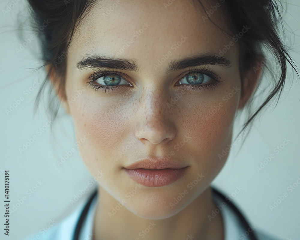 Beautiful woman close-up, doctor nurse care portrait close-up