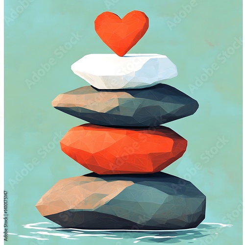 Stacked stones, love, teal background