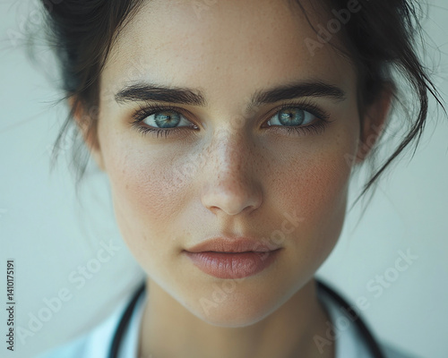 Obraz na płótnie Beautiful woman close-up, doctor nurse care portrait close-up w salonie