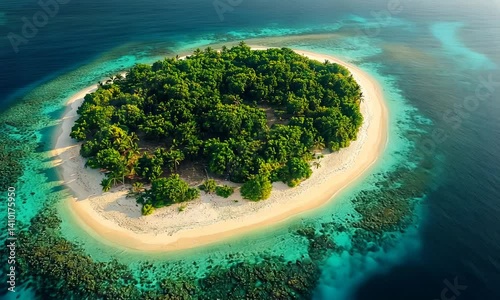 Lush tropical island surrounded by turquoise water.