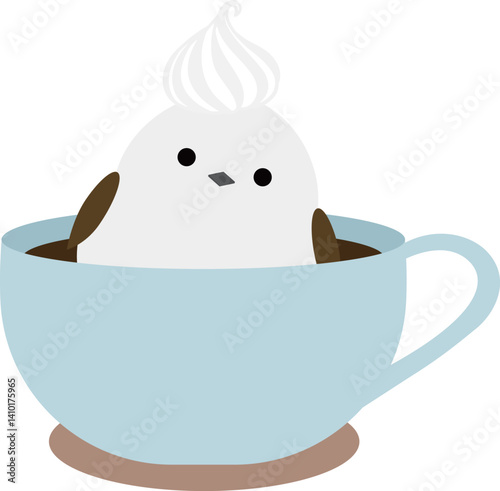 かわいいシマエナガとコーヒーカップ