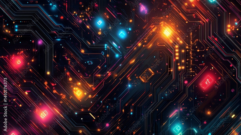 Fototapeta premium Abstract lights, circuit board, motion blur.