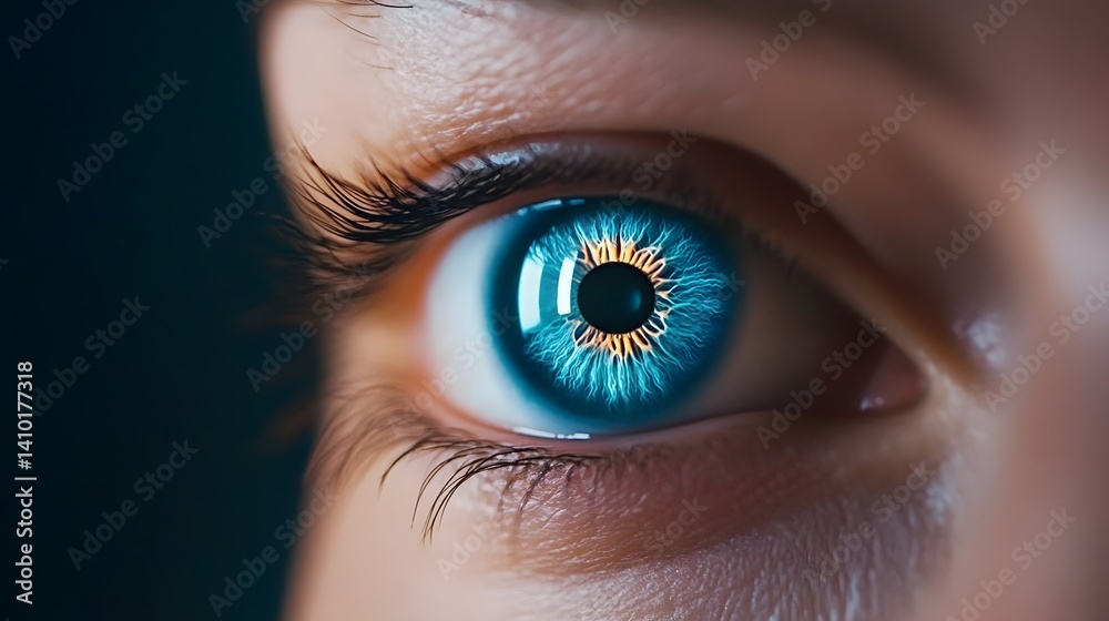 Fototapeta premium Digital Blue Eye Scanning with Holographic Interface for Biometric Security and Vision