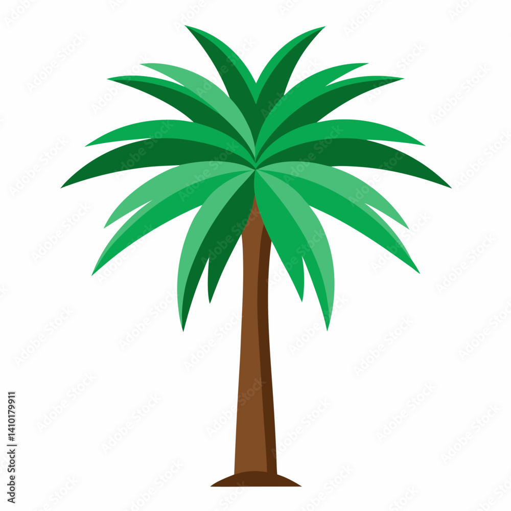 Obraz premium Tropical Palm Tree Illustration With Green Leaves And Brown Trunk Isolated On A White Background Depicting Summer Vacation