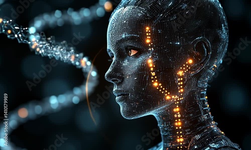 Cybernetic female profile, digital art.