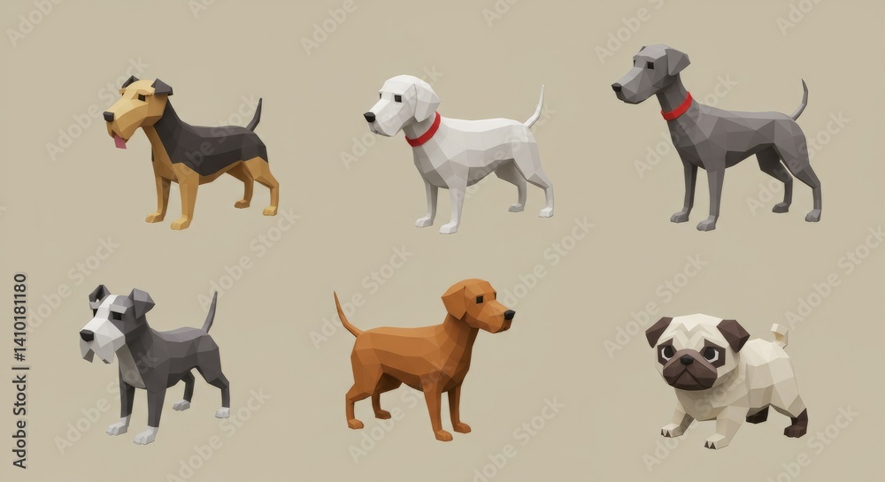Obraz premium Adorable Low Poly Pixel Art Dog Illustrations